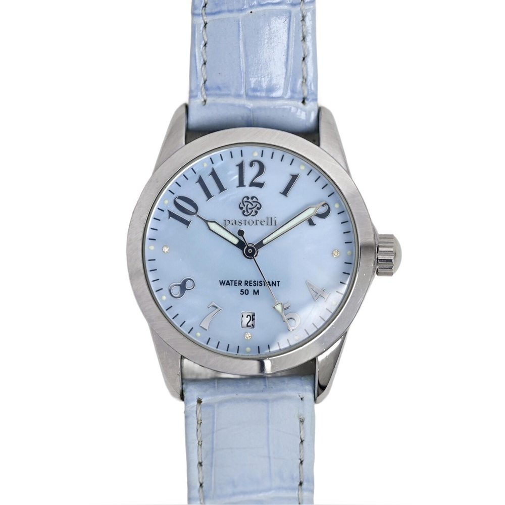 Swiss Quartz Watch Pastorelli by Invicta  Pastel Blue MOP Dial Leather Strap